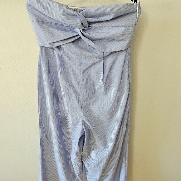 Everly Pants - Strapless Striped Blue Jumpsuit